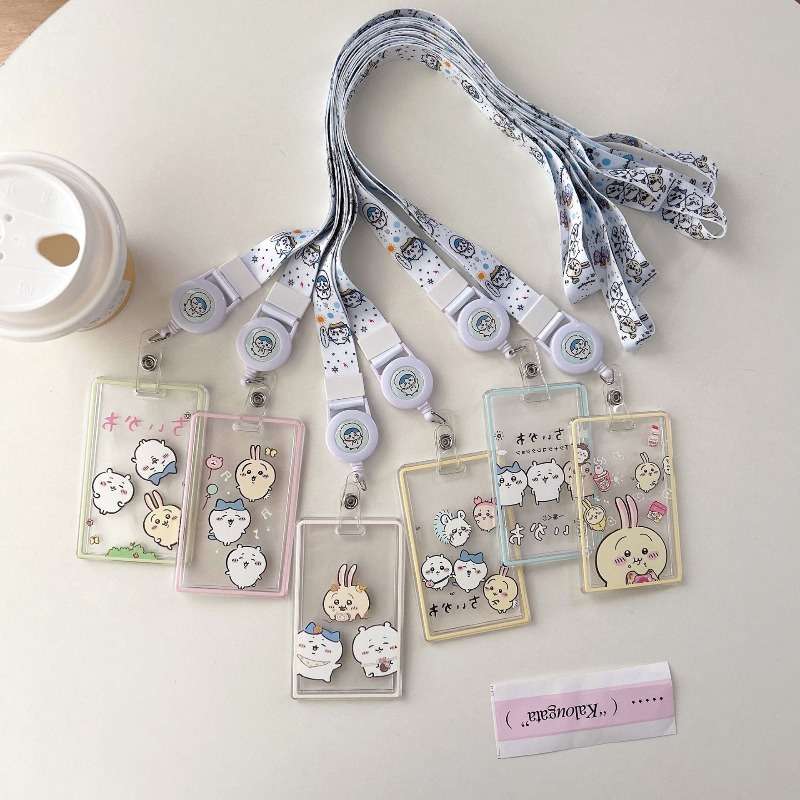 Card Sleeves Protector - かわいい漫画チイカワ透明カードスリーブ学生キャンパス吊り下げネックバッグカードホルダーストラップIDカード食事券ケースギフト