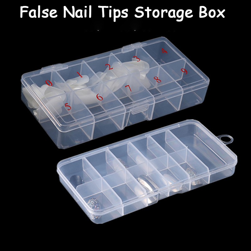 Token Tray Organizer - 1 ボックス空のネイルチップオーガナイザー収納ボックス 10 グリッド透明コンテナボックスクリスタル/ジュエリー/グリッタープラスチックネイルチップボックス