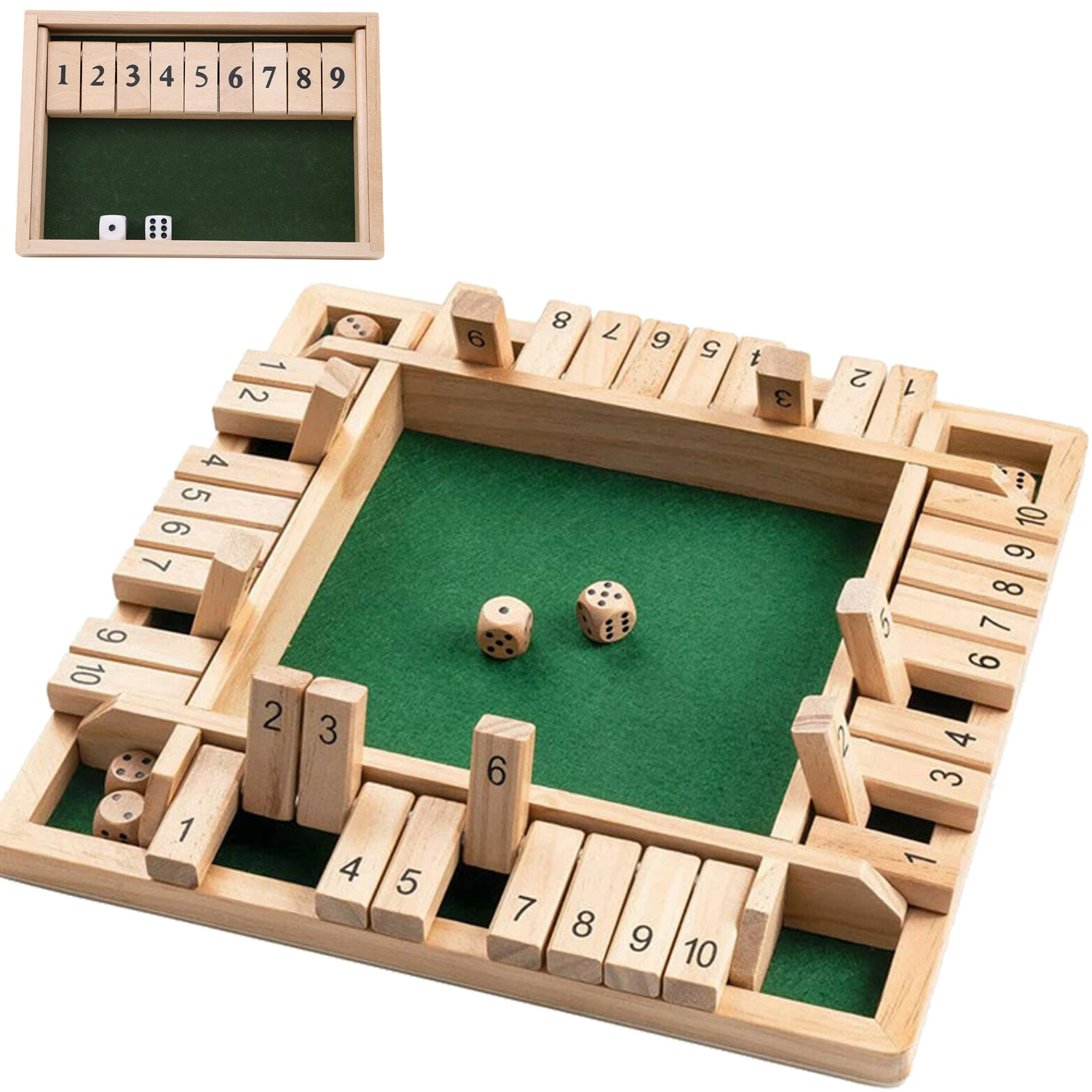 Board Game Instruction - 2-4 プレーヤー木製数学フラップ & ダイスボードボックスゲーム認知的思考能力木製シャット・ザ・ボックス説明書デラックス大人子供