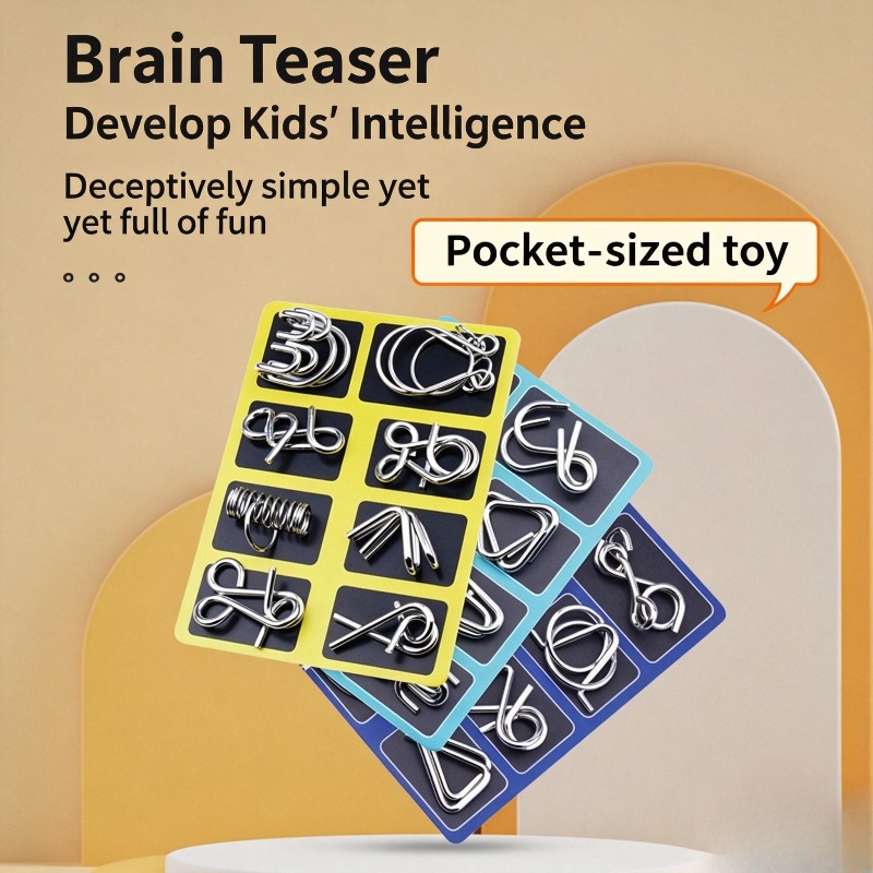 Board Game For Kids - 8ピースメタルパズルセット クラシックな頭の体操 インターロッキング解錠ゲーム ストレス解消 知育玩具 大人