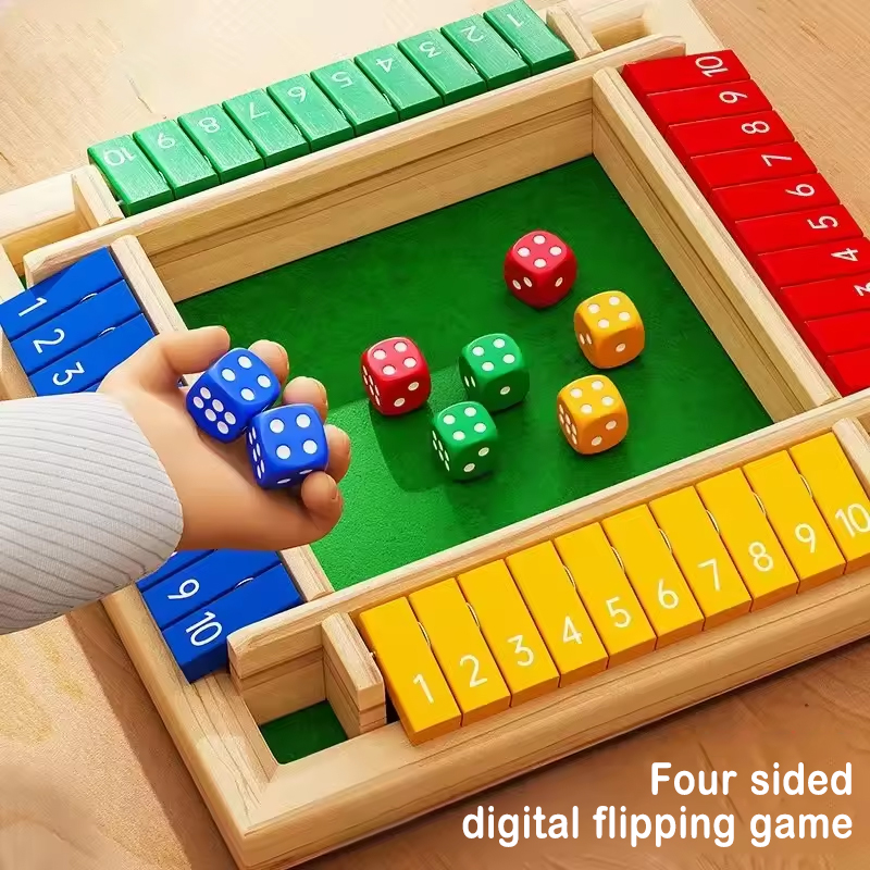 Board Game Flip 7 - ボックスゲーム 木製サイコロ 四面フリップカード 2～4人用 大人 子供