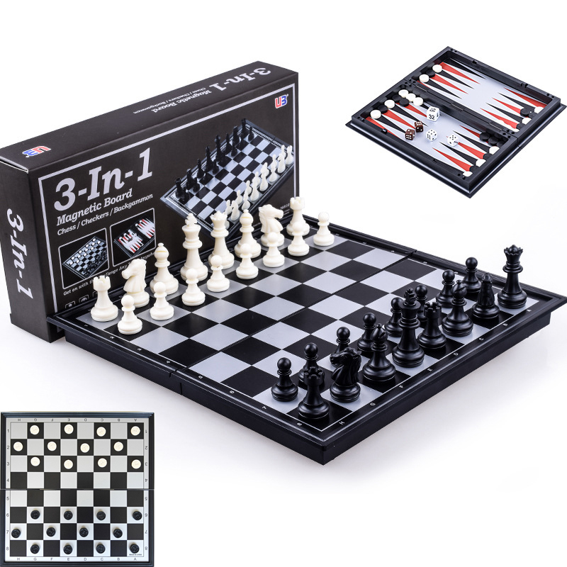 Board Game Operation - 折りたたみ式磁気チェス 25CM チェッカー バックギャモン ゲームボード 3-in-1