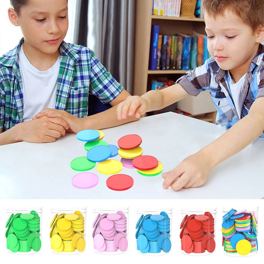 Board Game Operation - 100個入り プラスチック製カウンティングチップ 足し算引き算操作ボードゲーム用トークン 色付き丸型ポーカーチップ
