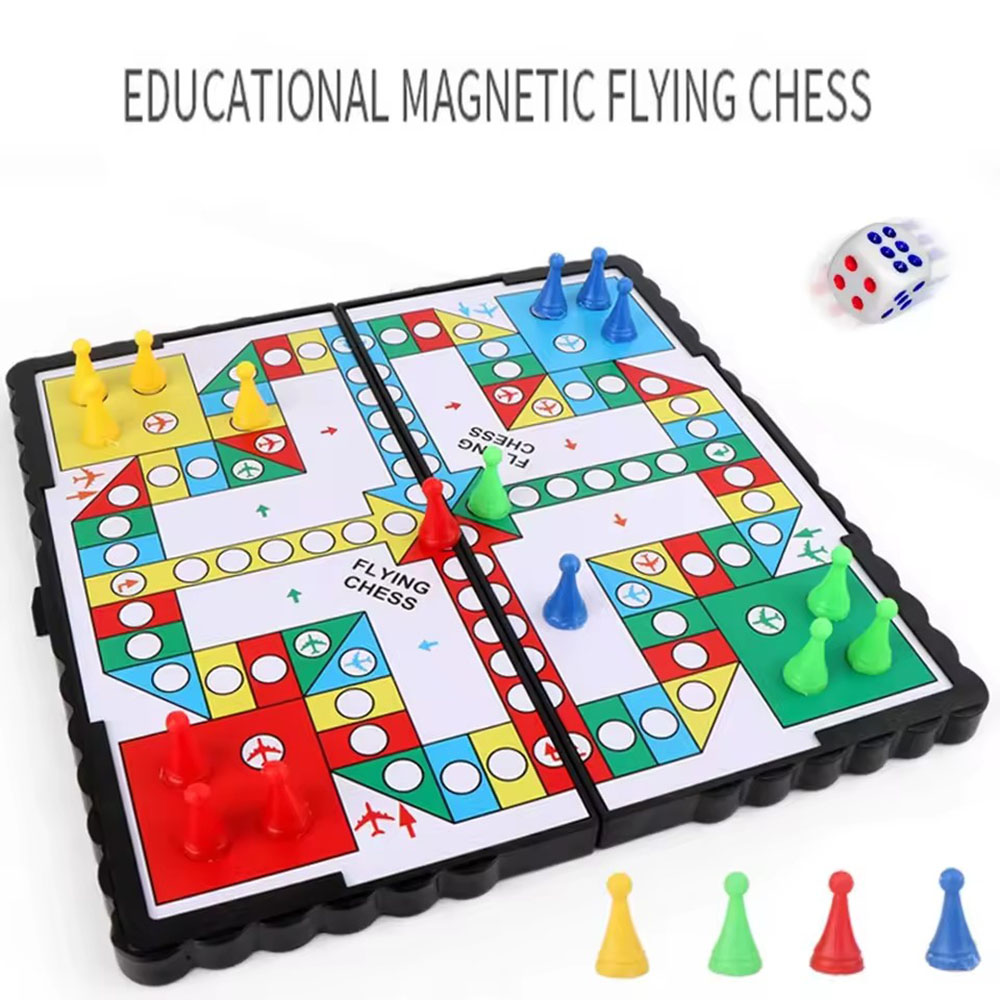 Board Game Quacks - 折りたたみ式磁気フライングチェスセット、クロールマット、ポータブルボードゲーム「ルド」、キャンプ旅行用ゲーム、飛行機用チェス