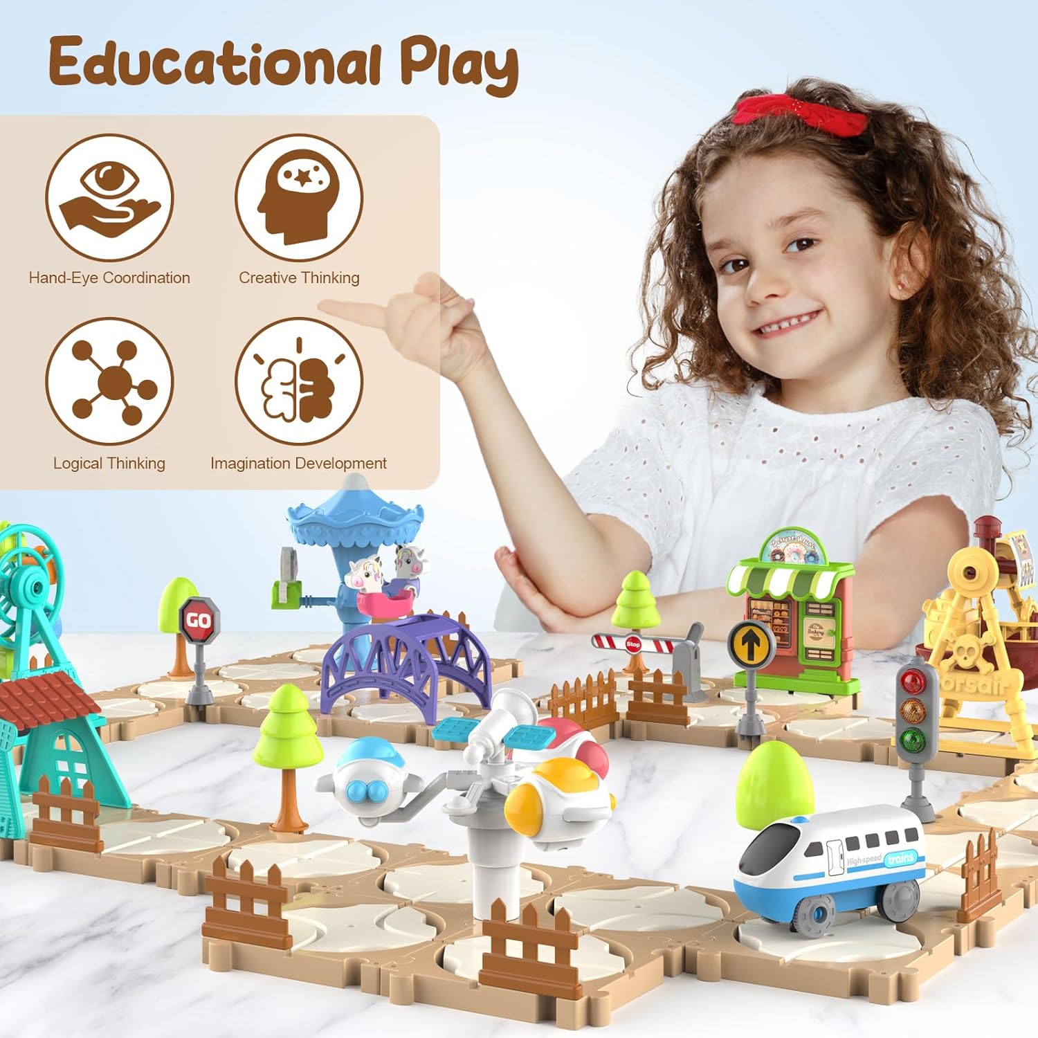 DIY パズルトラックカーセット組み立てシーンレールトレイン - Board Game For Kids のレビューと価格