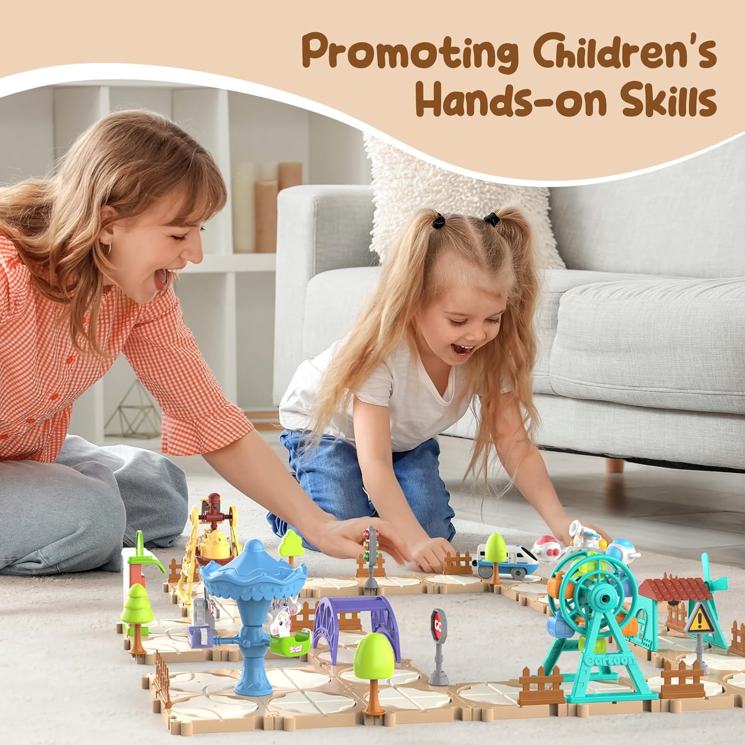 DIY パズルトラックカーセット組み立てシーンレールトレイン - Board Game For Kids のレビューと価格