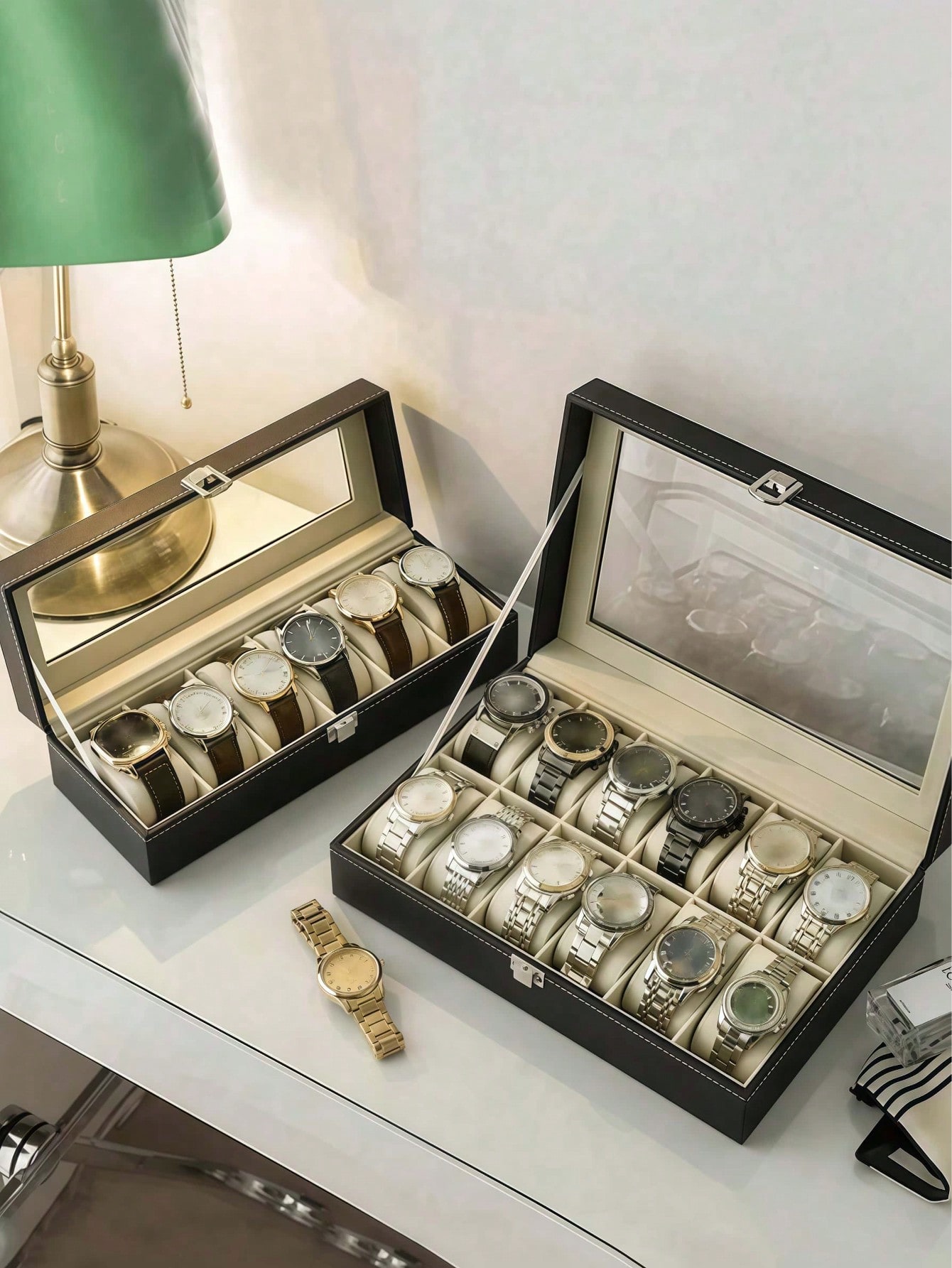 ロック付きレザー時計ボックス、大容量時計ディスプレイケース、 - Token Tray Organizer のレビューと価格