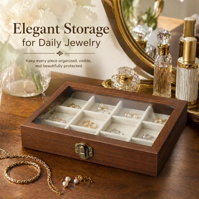 寝室用デスクトップウォールナット柄ベルベットジュエリーオーガ - Token Tray Organizer のレビューと価格
